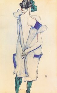 Vista trasera de una niña con falda azul de Egon Schiele